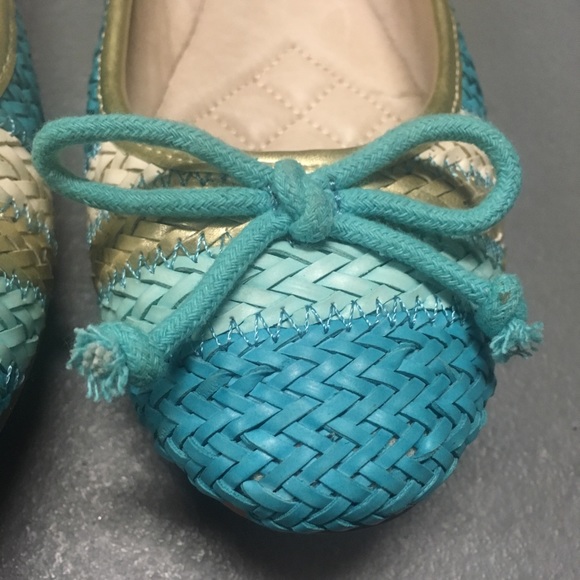 NWT Vince Camuto Lyon Blue & Gold Ballerina Flats - Picture 3 of 16
